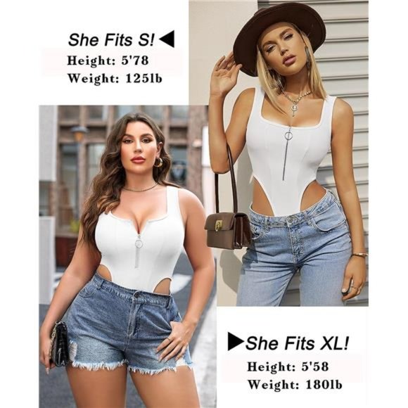 White Luxe Zip Leotard: High-Cut Tank Bodysuit Sizes S-XXL - Picture 5 of 7